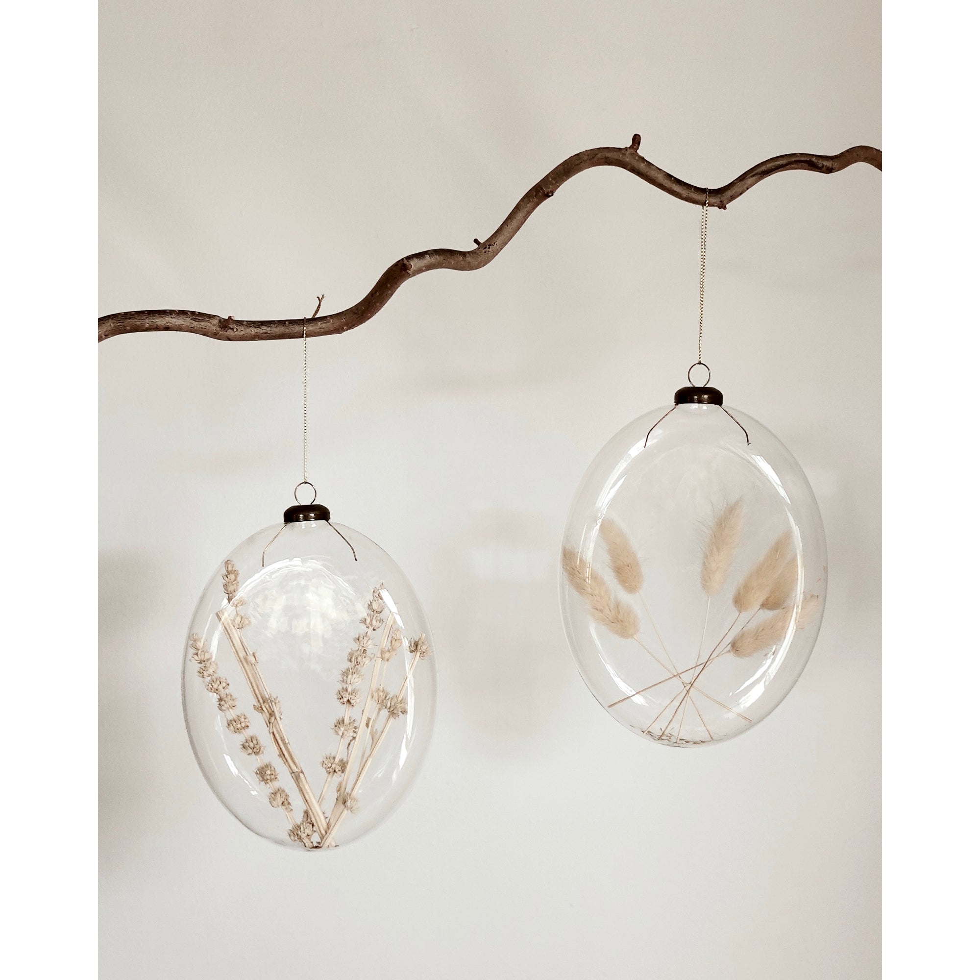 Four XL Dried Bloom Glass Baubles | Natural