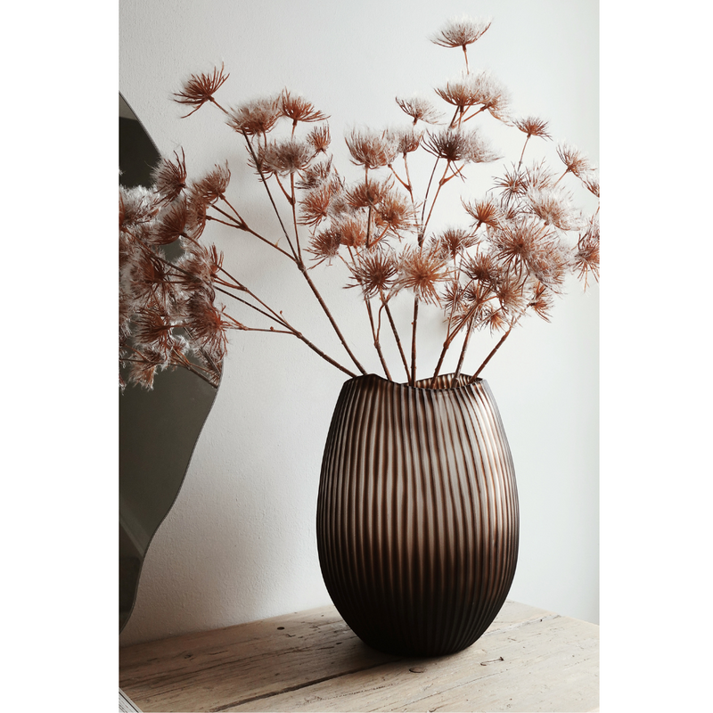 Brown ribbed abstract vase