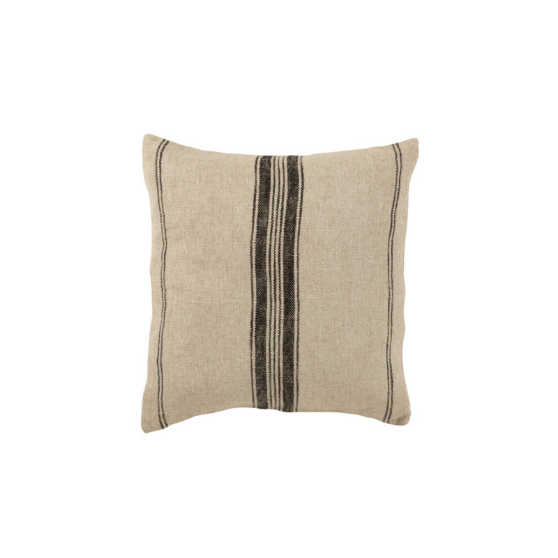 Thin Stripe Square Linen Cushion | Beige & Black